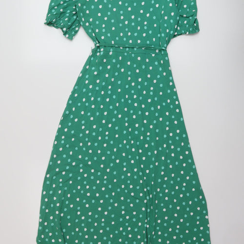Marks and Spencer Womens Green Polka Dot Viscose A-Line Size 6 V-Neck Pullover