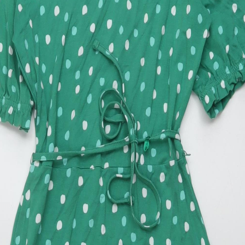 Marks and Spencer Womens Green Polka Dot Viscose A-Line Size 6 V-Neck Pullover