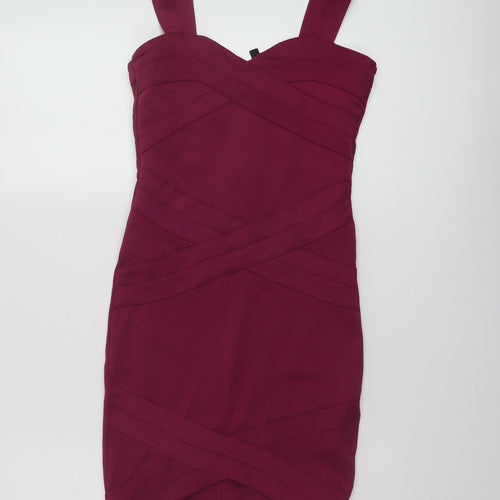 H&M Womens Purple Polyester Bodycon Size 8 Square Neck Zip