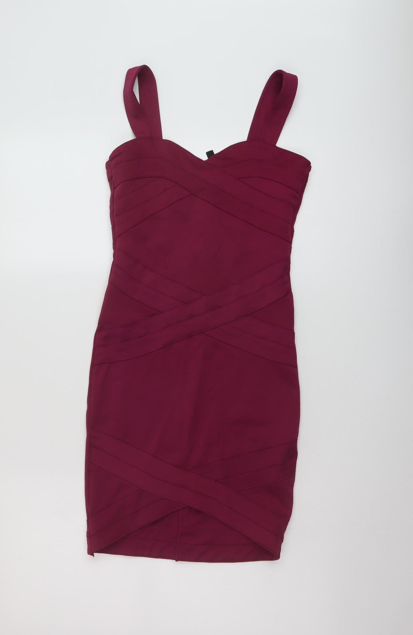 H&M Womens Purple Polyester Bodycon Size 8 Square Neck Zip