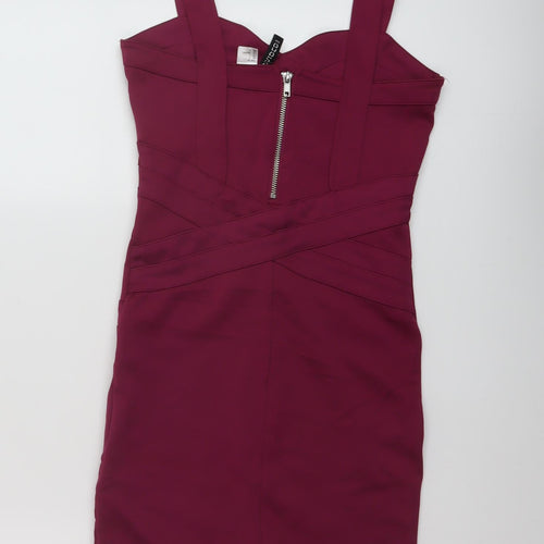 H&M Womens Purple Polyester Bodycon Size 8 Square Neck Zip