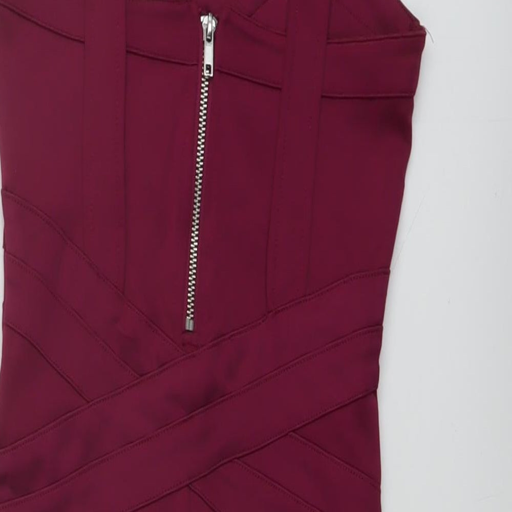 H&M Womens Purple Polyester Bodycon Size 8 Square Neck Zip