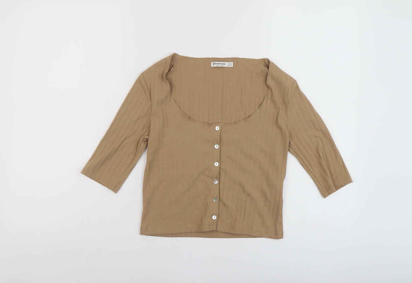 Stradivarius Womens Brown Polyester Cropped T-Shirt Size S Scoop Neck