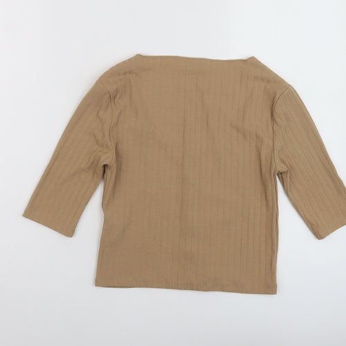 Stradivarius Womens Brown Polyester Cropped T-Shirt Size S Scoop Neck