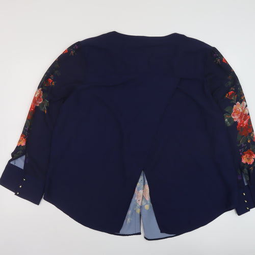 Oasis Womens Blue Floral Polyester Basic Blouse Size 24 V-Neck