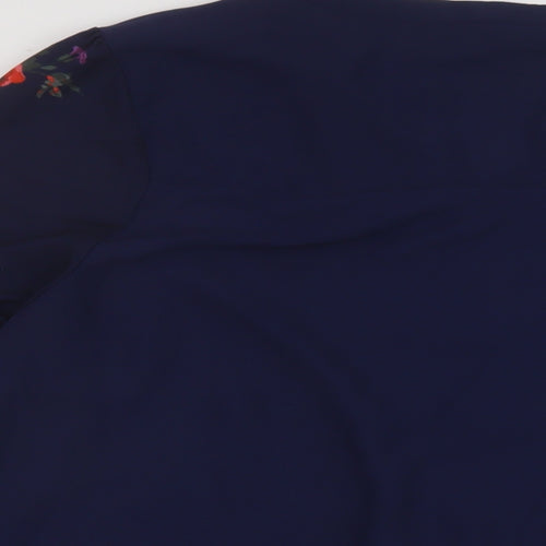 Oasis Womens Blue Floral Polyester Basic Blouse Size 24 V-Neck