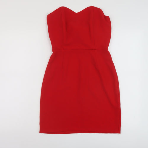Love Womens Red Polyester Mini Size S V-Neck Zip