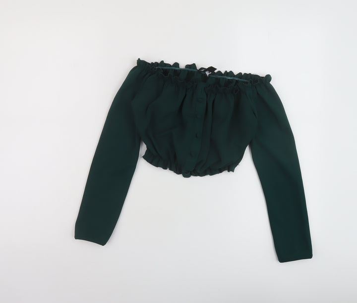 New Look Womens Green Polyester Cropped Blouse Size 6 Square Neck