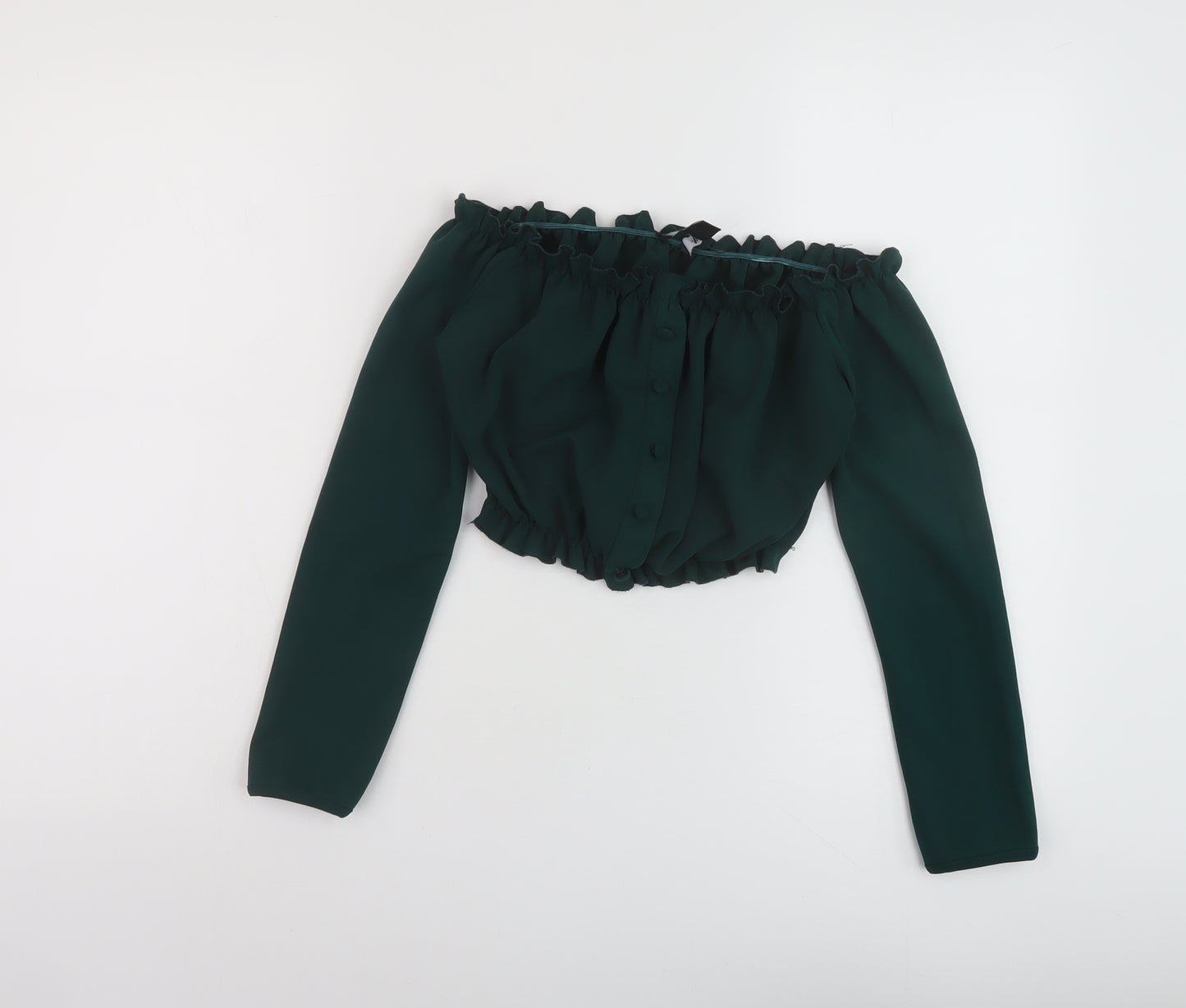 New Look Womens Green Polyester Cropped Blouse Size 6 Square Neck