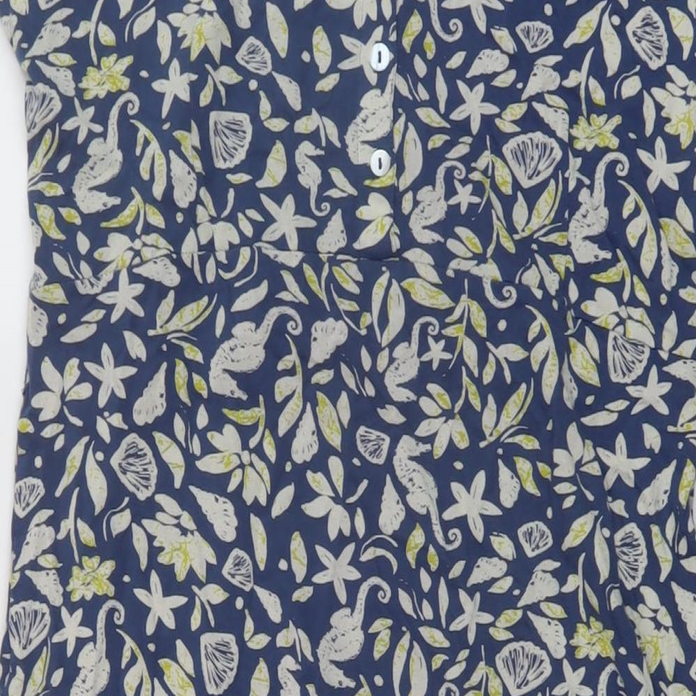Weird Fish Womens Blue Geometric Cotton A-Line Size 10 Round Neck Pullover