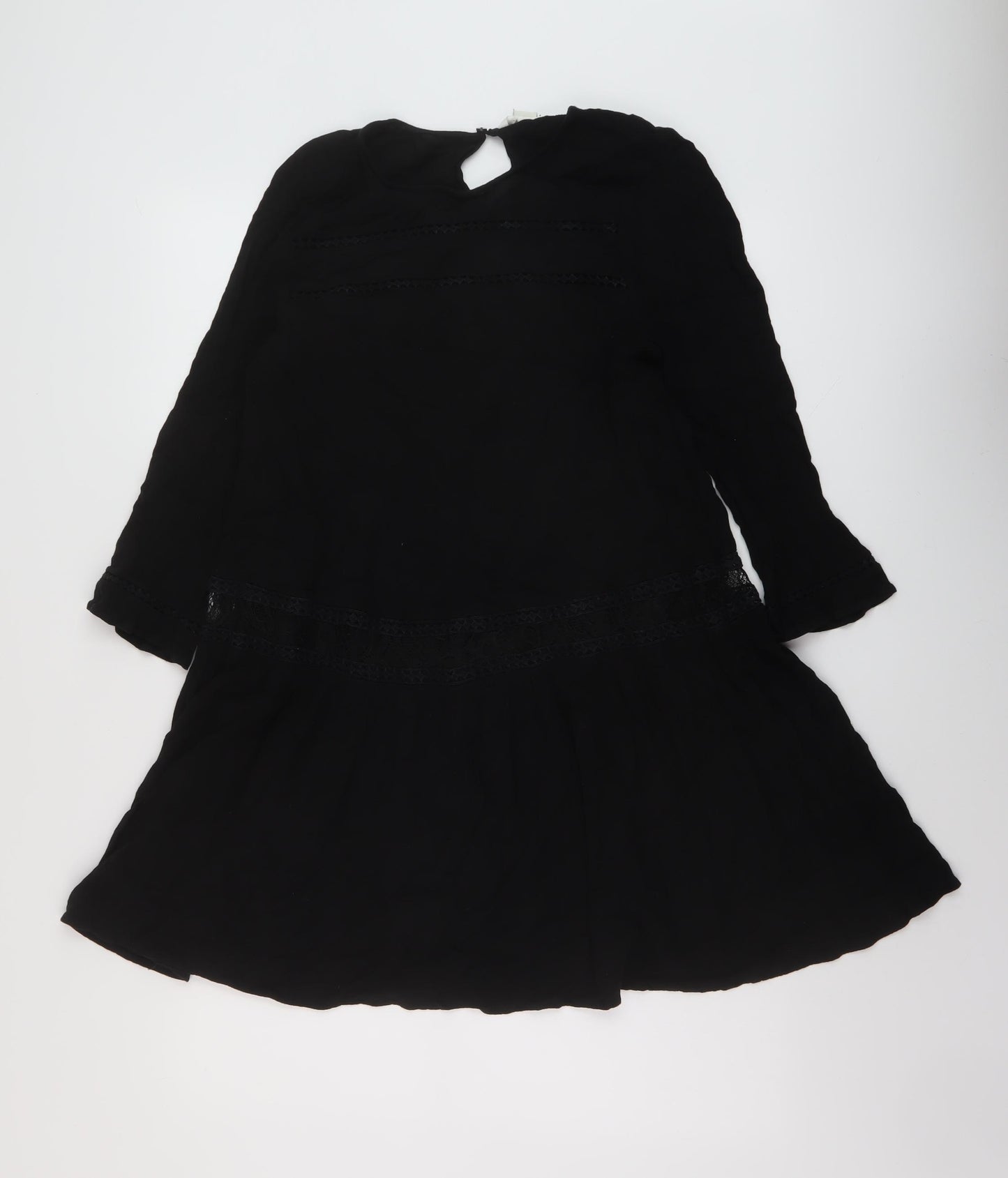 H&M Womens Black Viscose A-Line Size 8 Round Neck Button