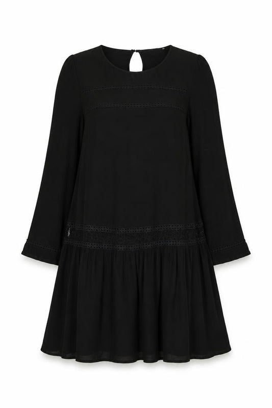 Front view of H&M women’s black viscose a-line, size UK 8, round neck button