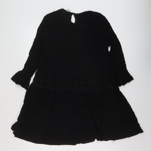 H&M Womens Black Viscose A-Line Size 8 Round Neck Button