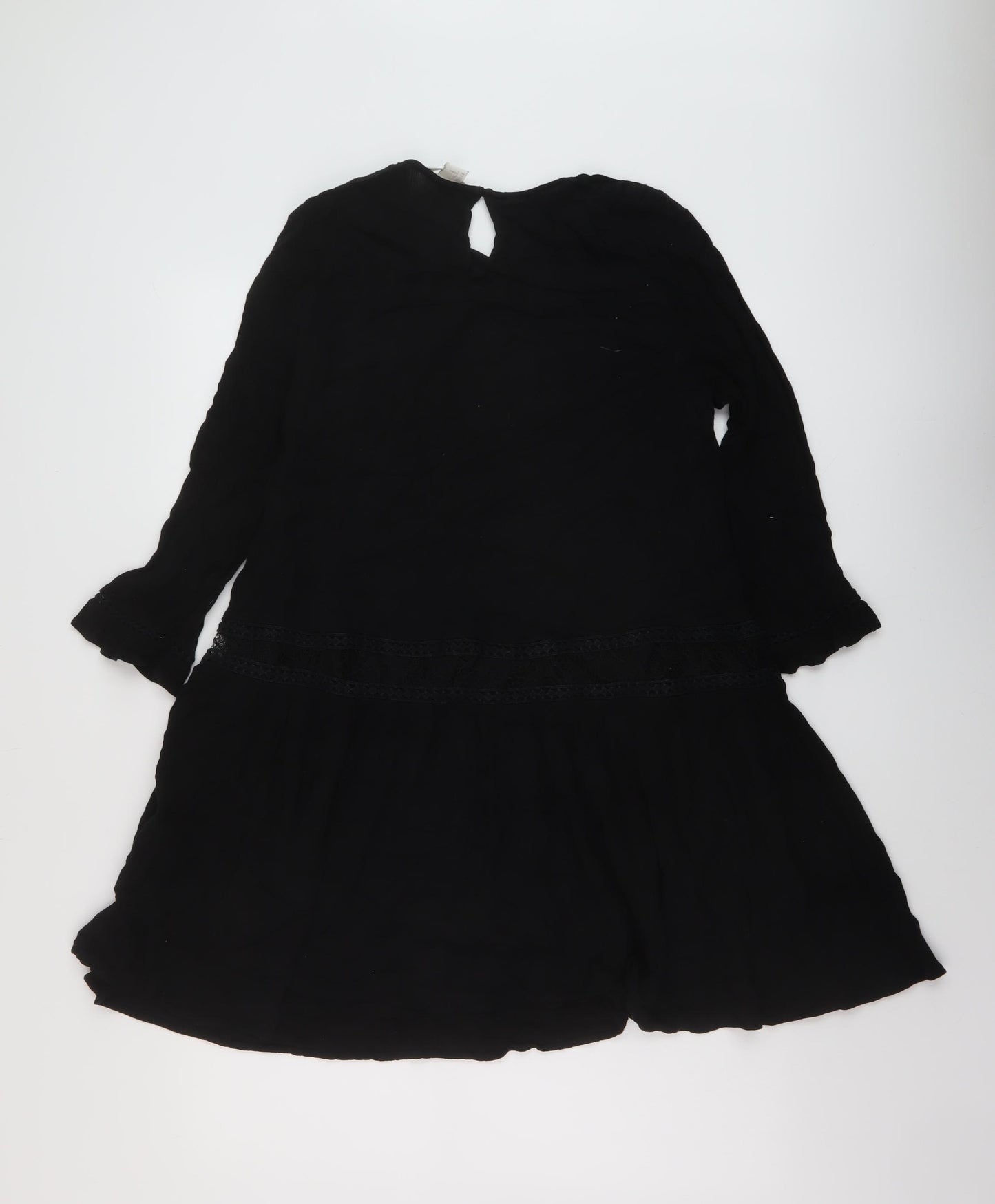 H&M Womens Black Viscose A-Line Size 8 Round Neck Button