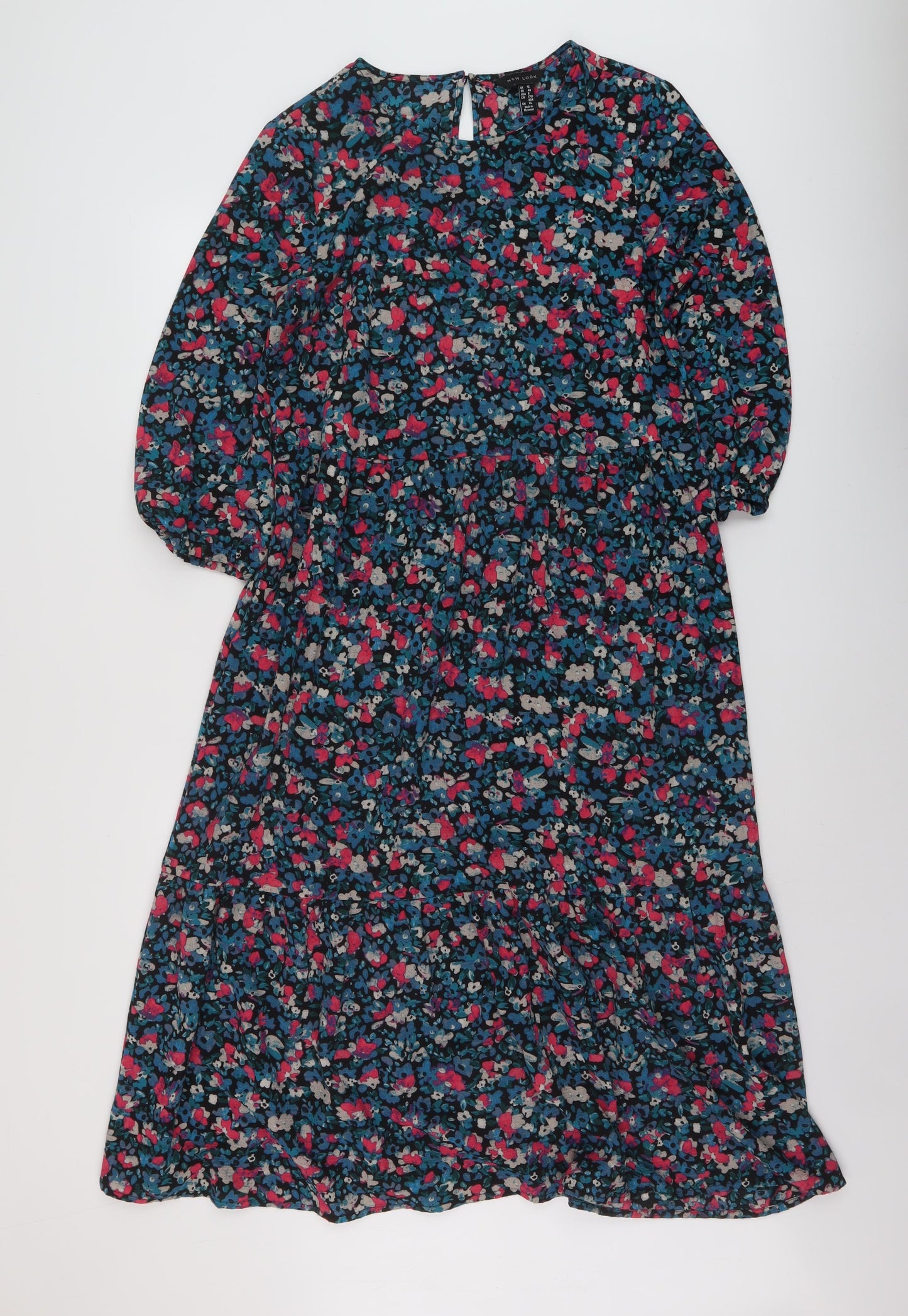 New Look Womens Multicoloured Floral Polyester A-Line Size 12 Round Neck Button