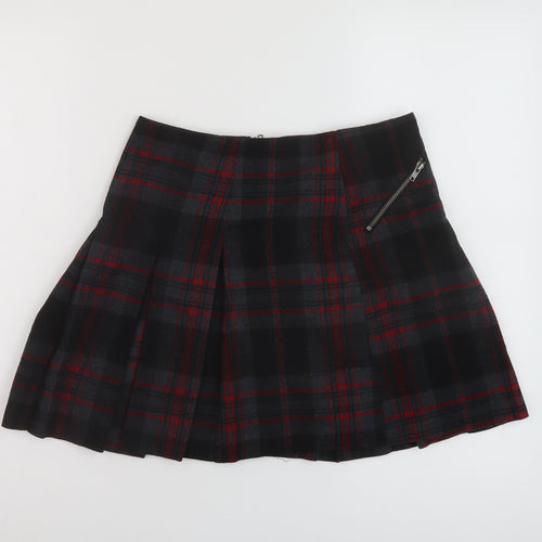 NEXT Womens Grey Plaid Polyester Skater Skirt Size 6 Zip