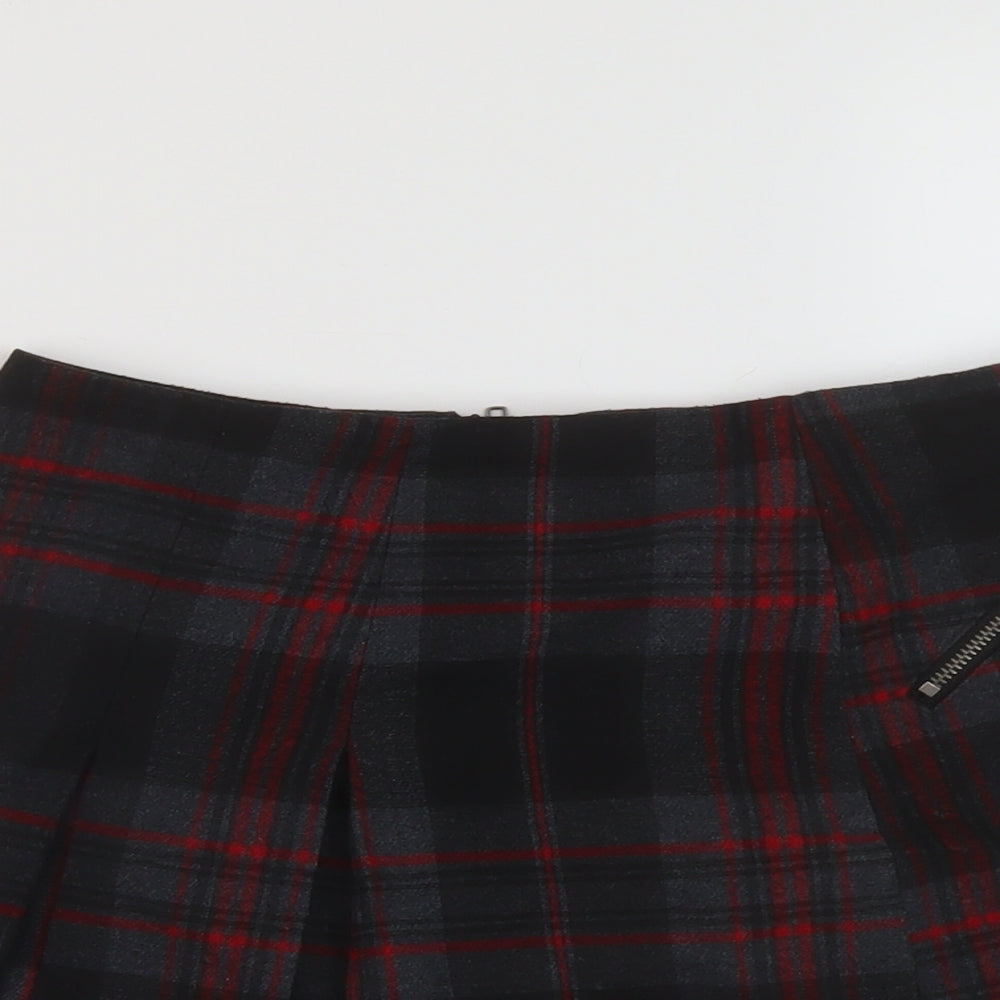 NEXT Womens Grey Plaid Polyester Skater Skirt Size 6 Zip