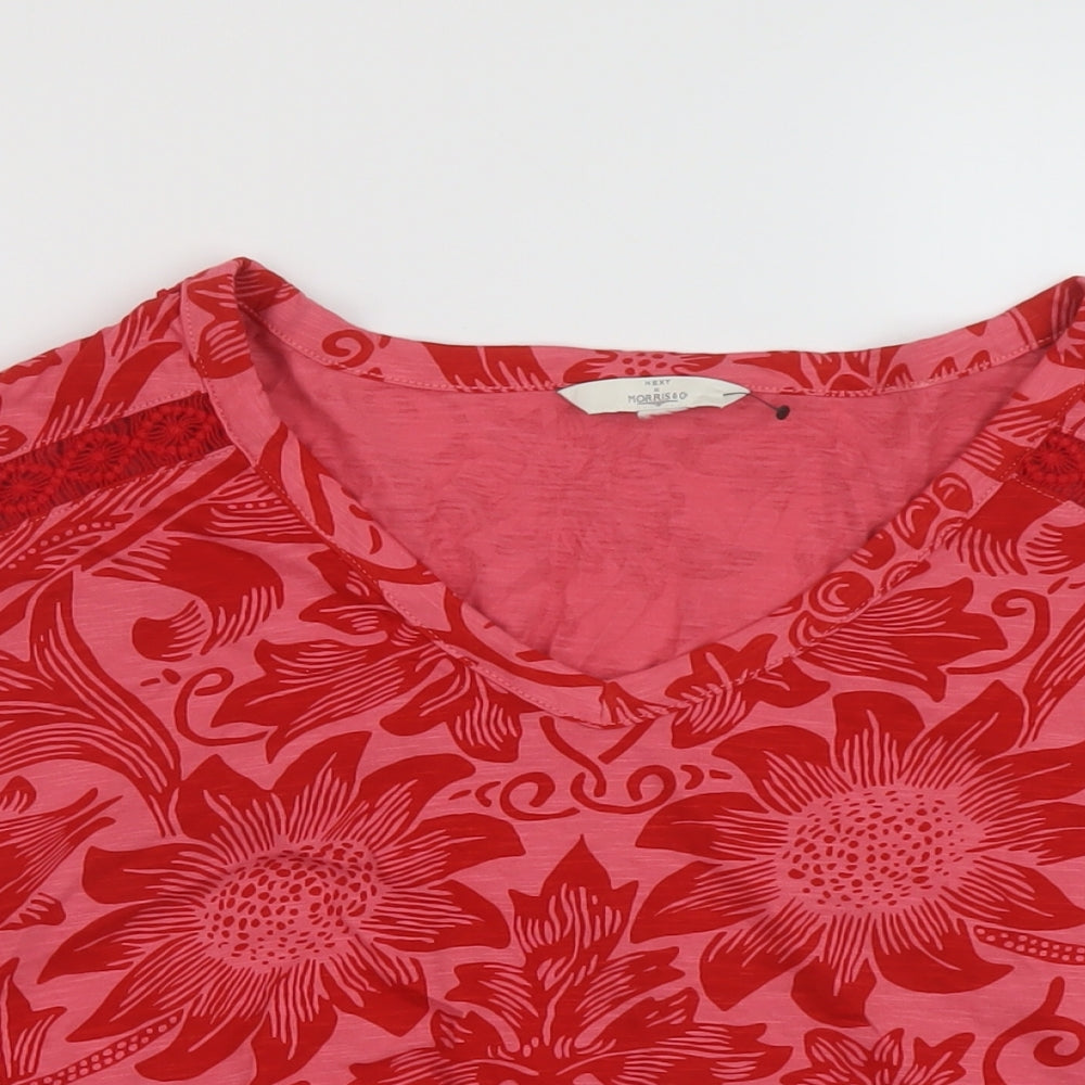 NEXT Womens Pink Geometric Cotton Basic T-Shirt Size 14 V-Neck