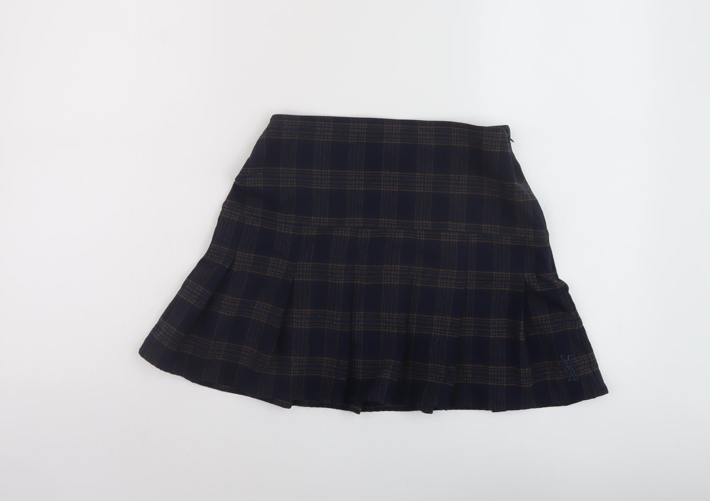 Superdry Womens Blue Plaid Polyester Skater Skirt Size 6 Zip