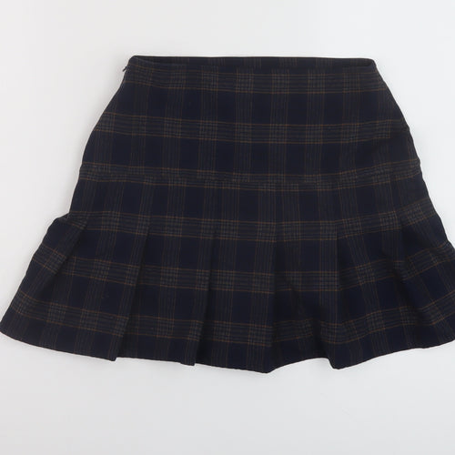 Superdry Womens Blue Plaid Polyester Skater Skirt Size 6 Zip