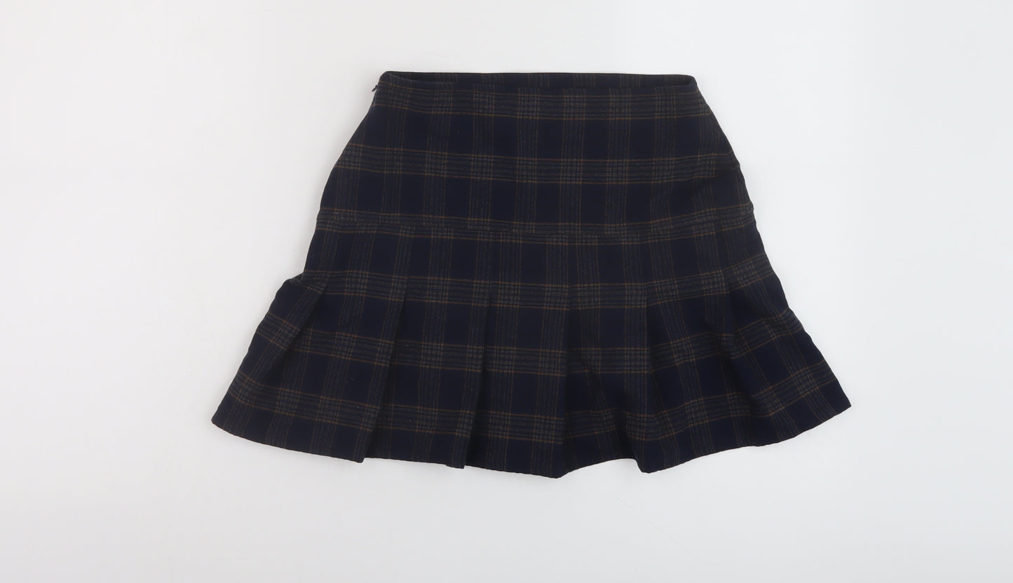 Superdry Womens Blue Plaid Polyester Skater Skirt Size 6 Zip