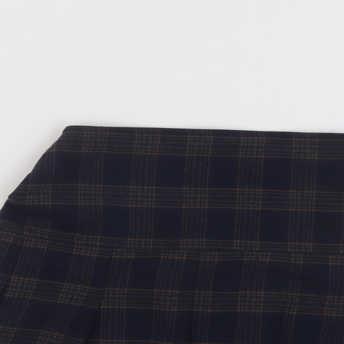 Superdry Womens Blue Plaid Polyester Skater Skirt Size 6 Zip