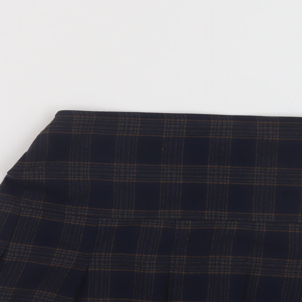 Superdry Womens Blue Plaid Polyester Skater Skirt Size 6 Zip