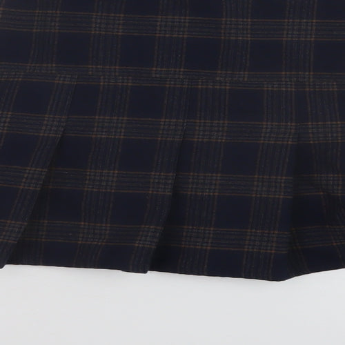 Superdry Womens Blue Plaid Polyester Skater Skirt Size 6 Zip