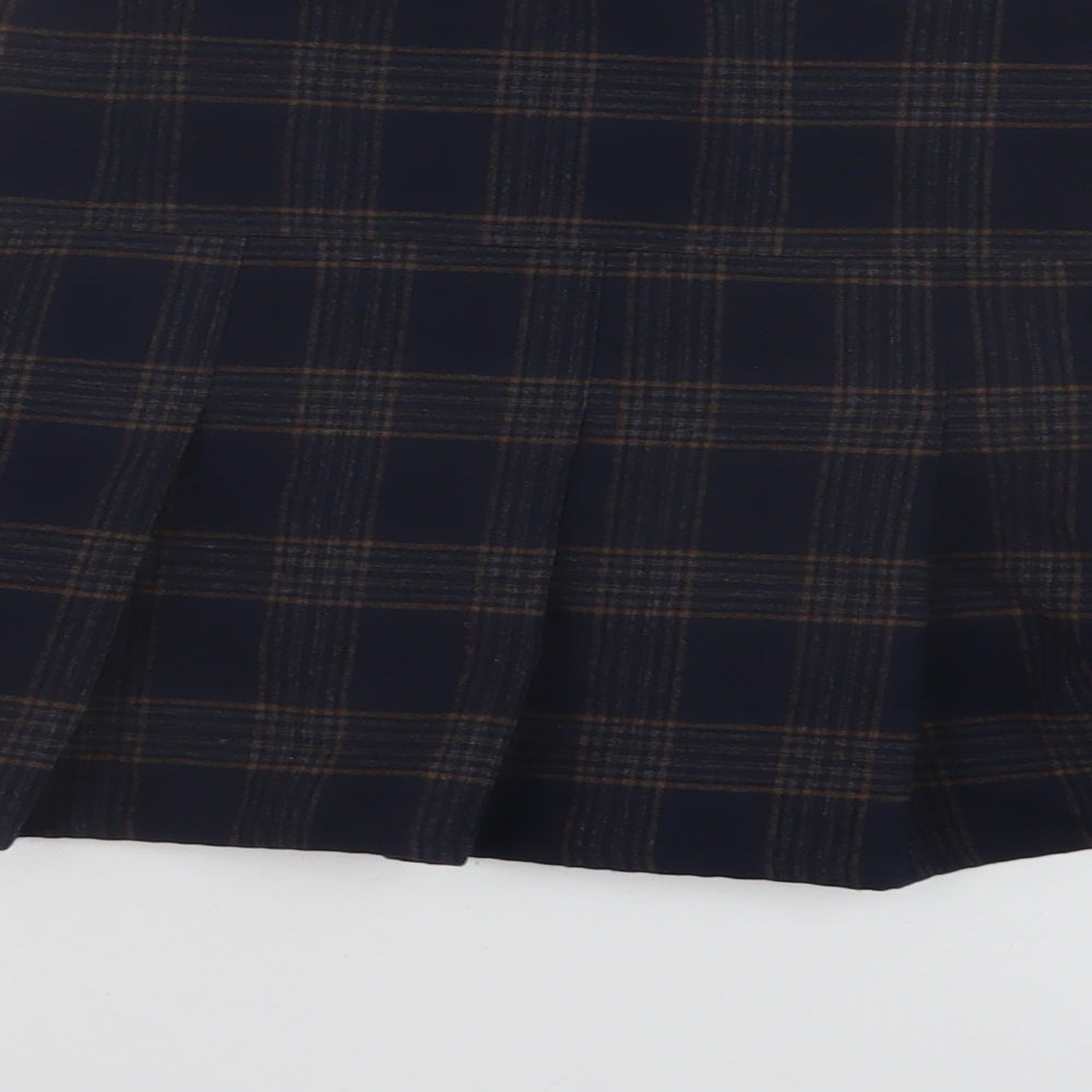 Superdry Womens Blue Plaid Polyester Skater Skirt Size 6 Zip