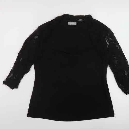 Wallis Womens Black Polyester Basic Blouse Size 16 Square Neck