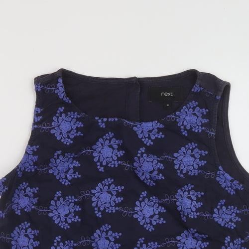 NEXT Womens Blue Geometric Cotton Basic Tank Size 10 Round Neck