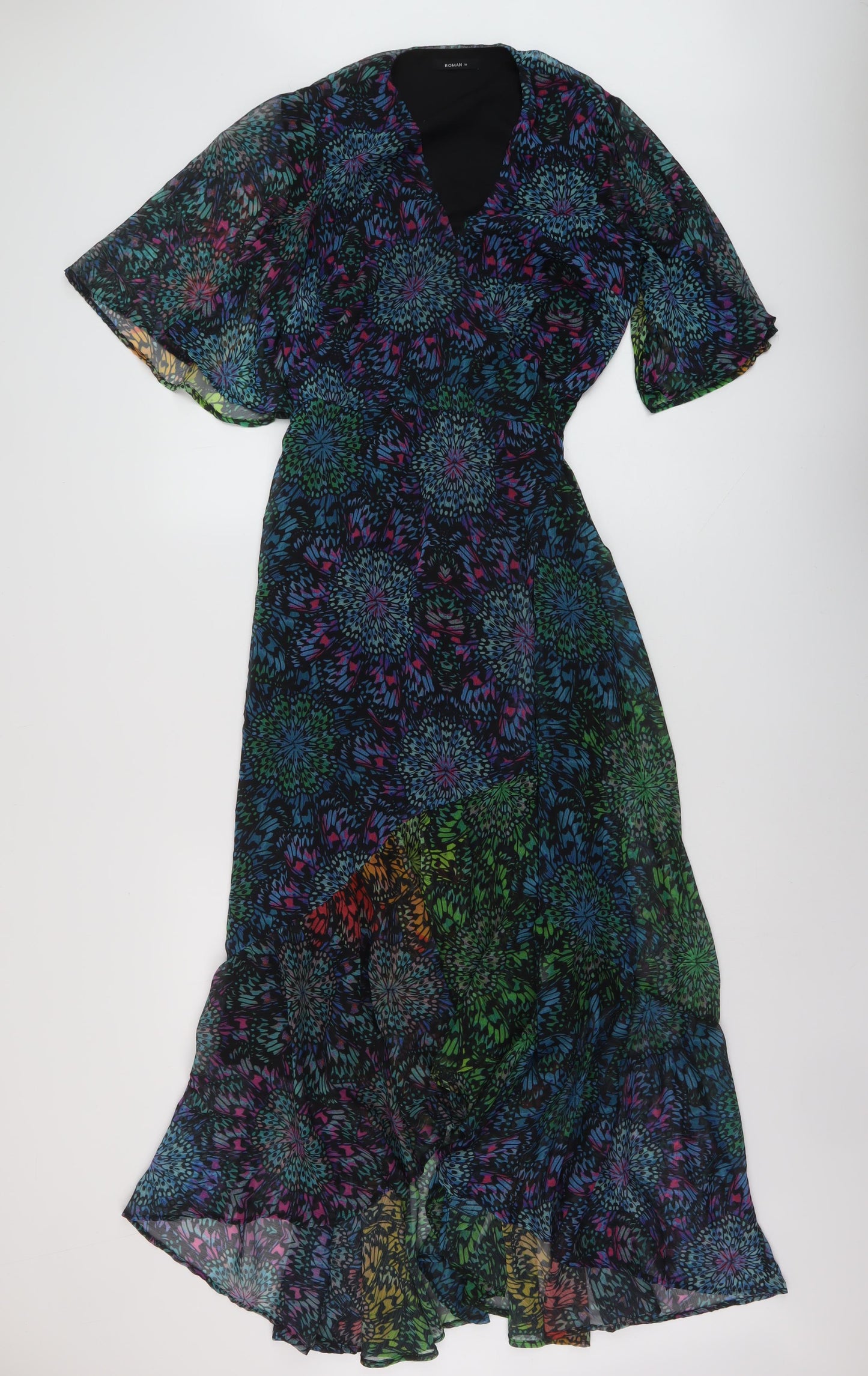 Roman Womens Multicoloured Geometric Polyester Wrap Dress Size 10 V-Neck Tie