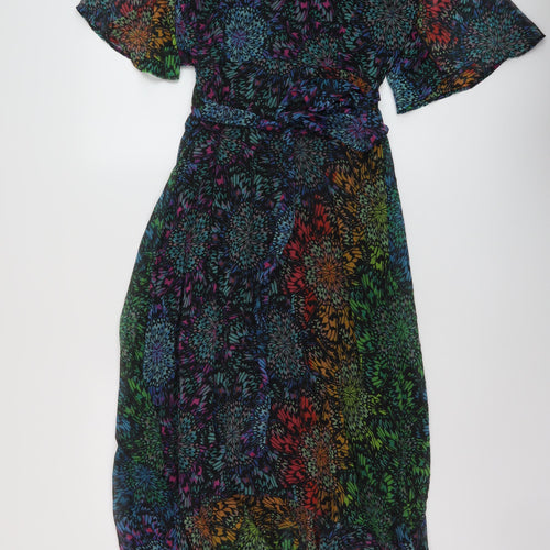 Roman Womens Multicoloured Geometric Polyester Wrap Dress Size 10 V-Neck Tie