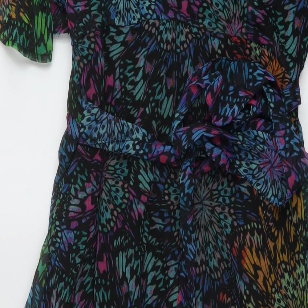 Roman Womens Multicoloured Geometric Polyester Wrap Dress Size 10 V-Neck Tie