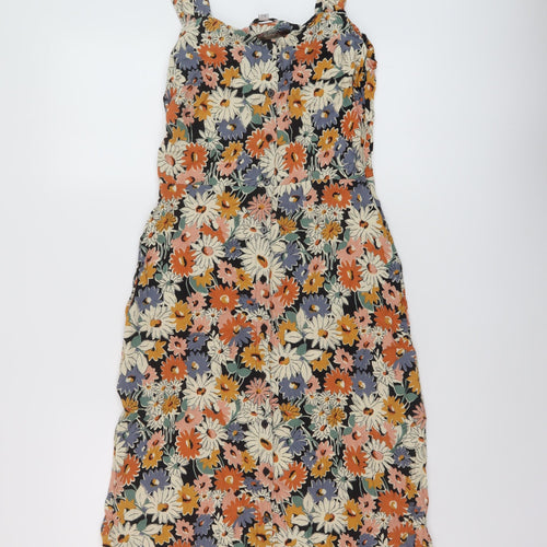Warehouse Womens Multicoloured Floral Viscose A-Line Size 12 Square Neck Button