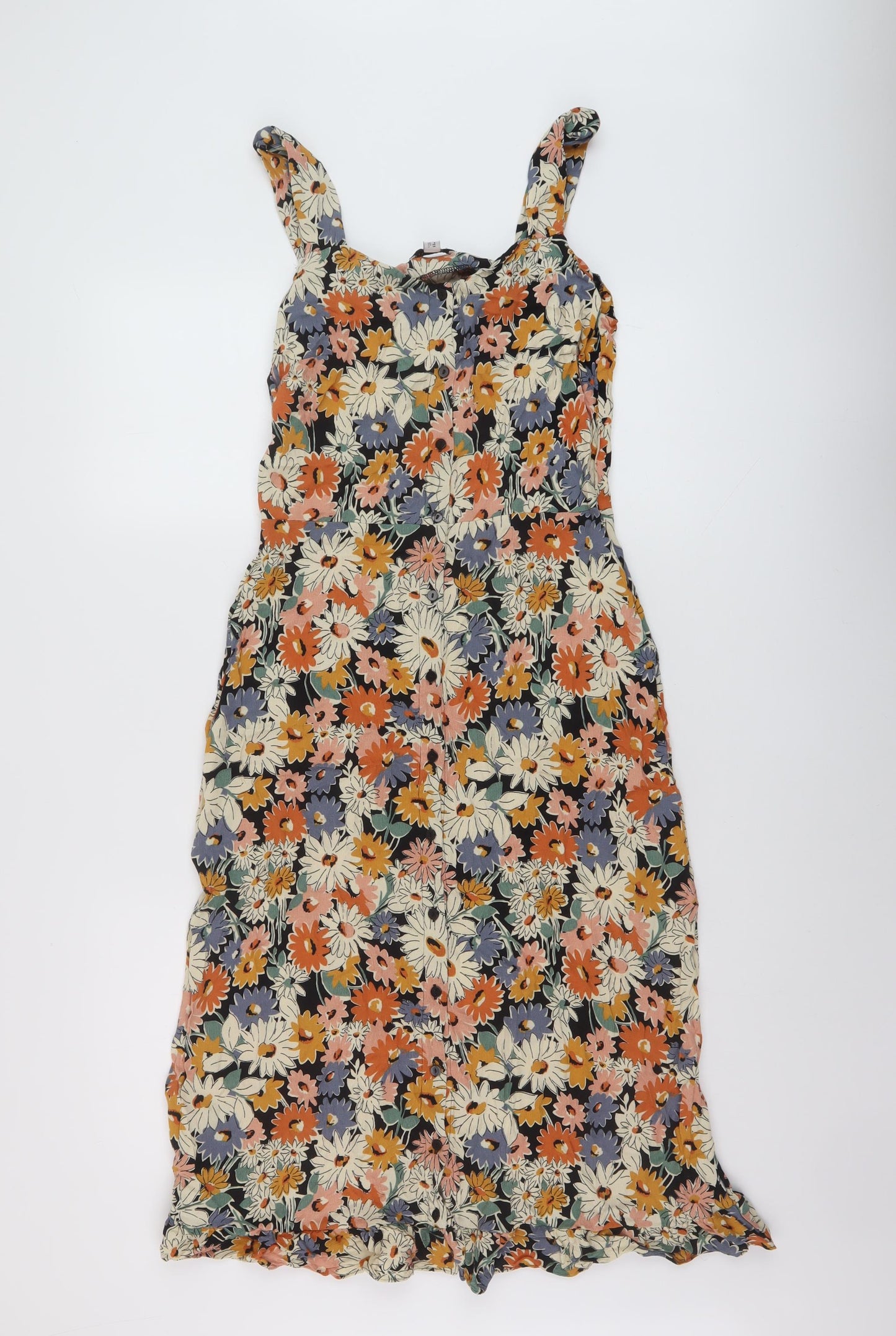 Warehouse Womens Multicoloured Floral Viscose A-Line Size 12 Square Neck Button