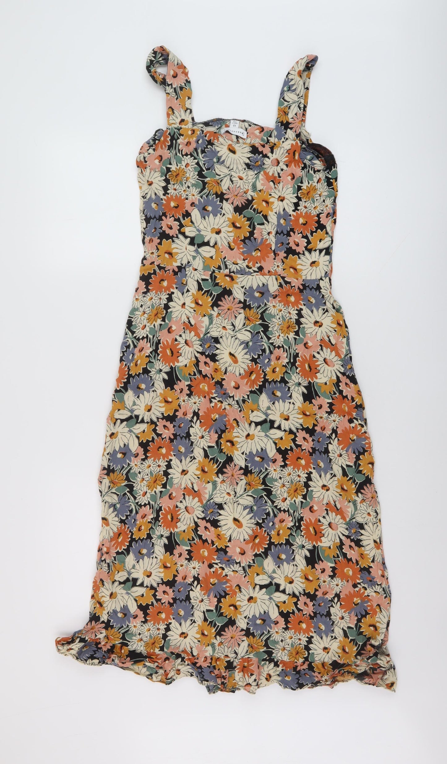 Warehouse Womens Multicoloured Floral Viscose A-Line Size 12 Square Neck Button