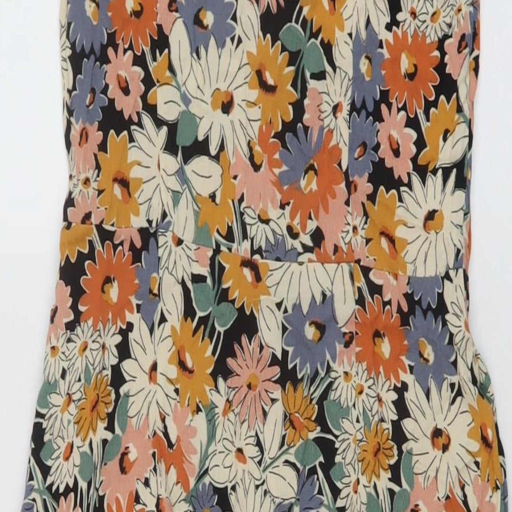 Warehouse Womens Multicoloured Floral Viscose A-Line Size 12 Square Neck Button