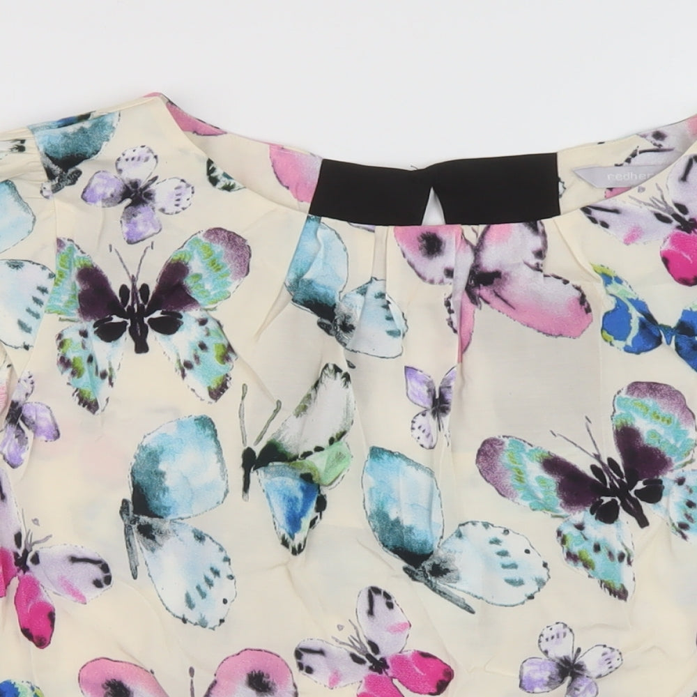 Red Herring Womens Multicoloured Geometric Viscose Basic T-Shirt Size 14 Round Neck