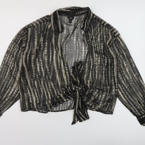 River Island Womens Black Striped Polyester Basic Blouse Size M V-Neck