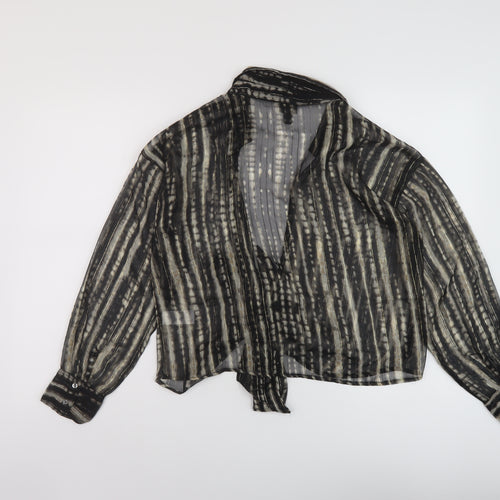 River Island Womens Black Striped Polyester Basic Blouse Size M V-Neck