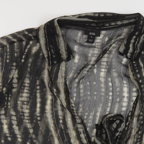 River Island Womens Black Striped Polyester Basic Blouse Size M V-Neck