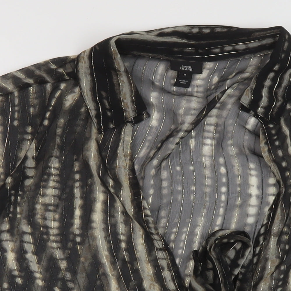 River Island Womens Black Striped Polyester Basic Blouse Size M V-Neck