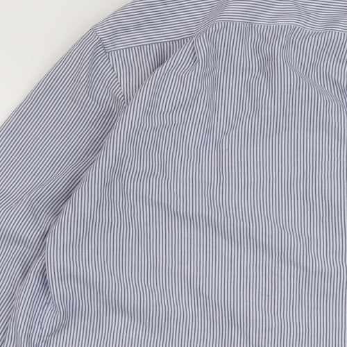 Marks and Spencer Mens Blue Striped Polyester Button-Up Size 15.5 Collared Button
