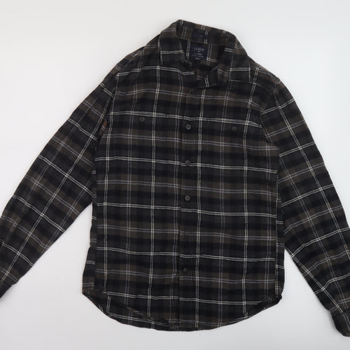 J.CREW Mens Brown Plaid Cotton Button-Up Size S Collared Button