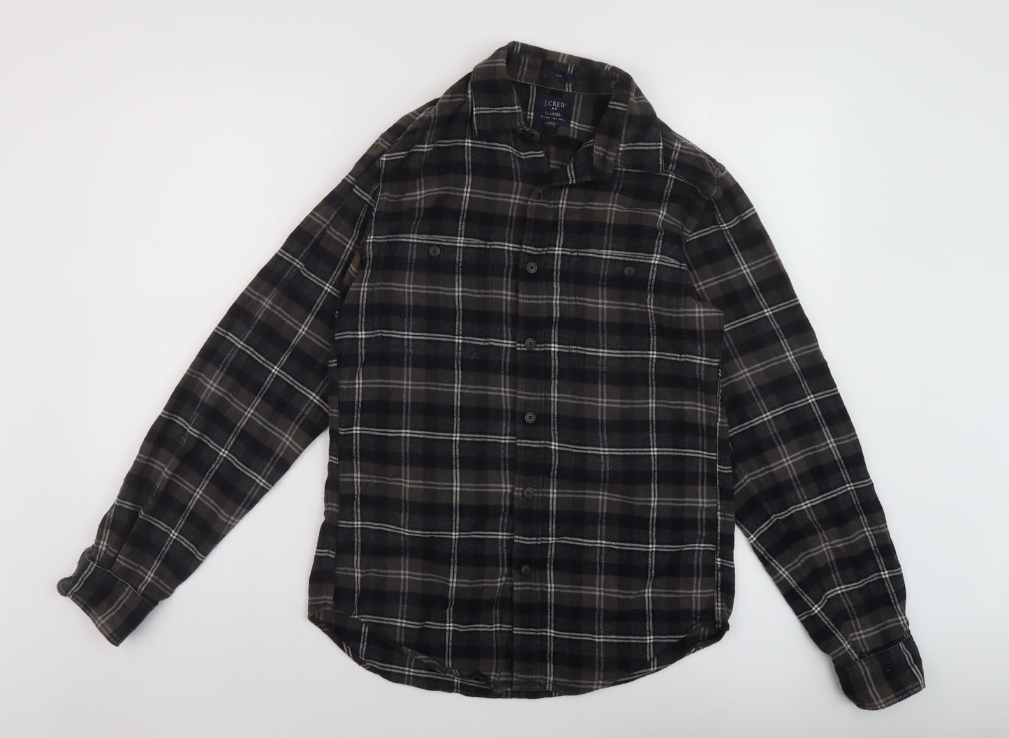 J.CREW Mens Brown Plaid Cotton Button-Up Size S Collared Button