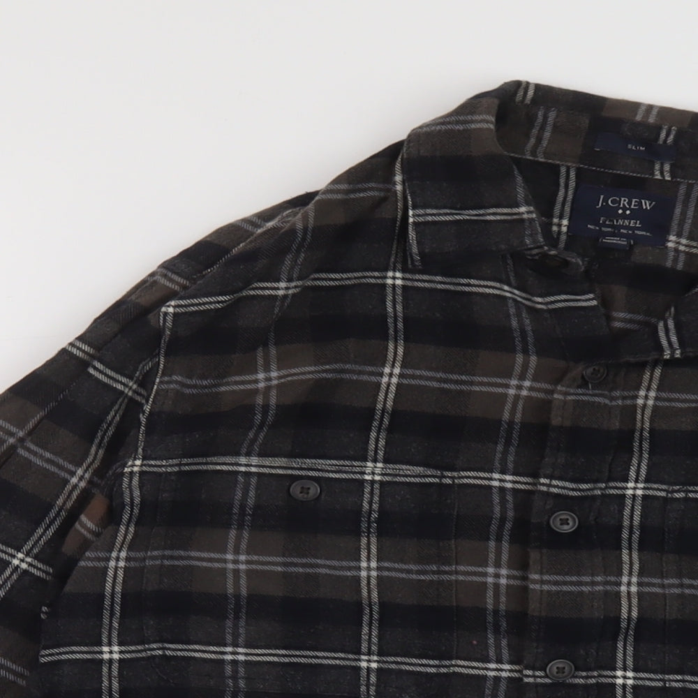 J.CREW Mens Brown Plaid Cotton Button-Up Size S Collared Button