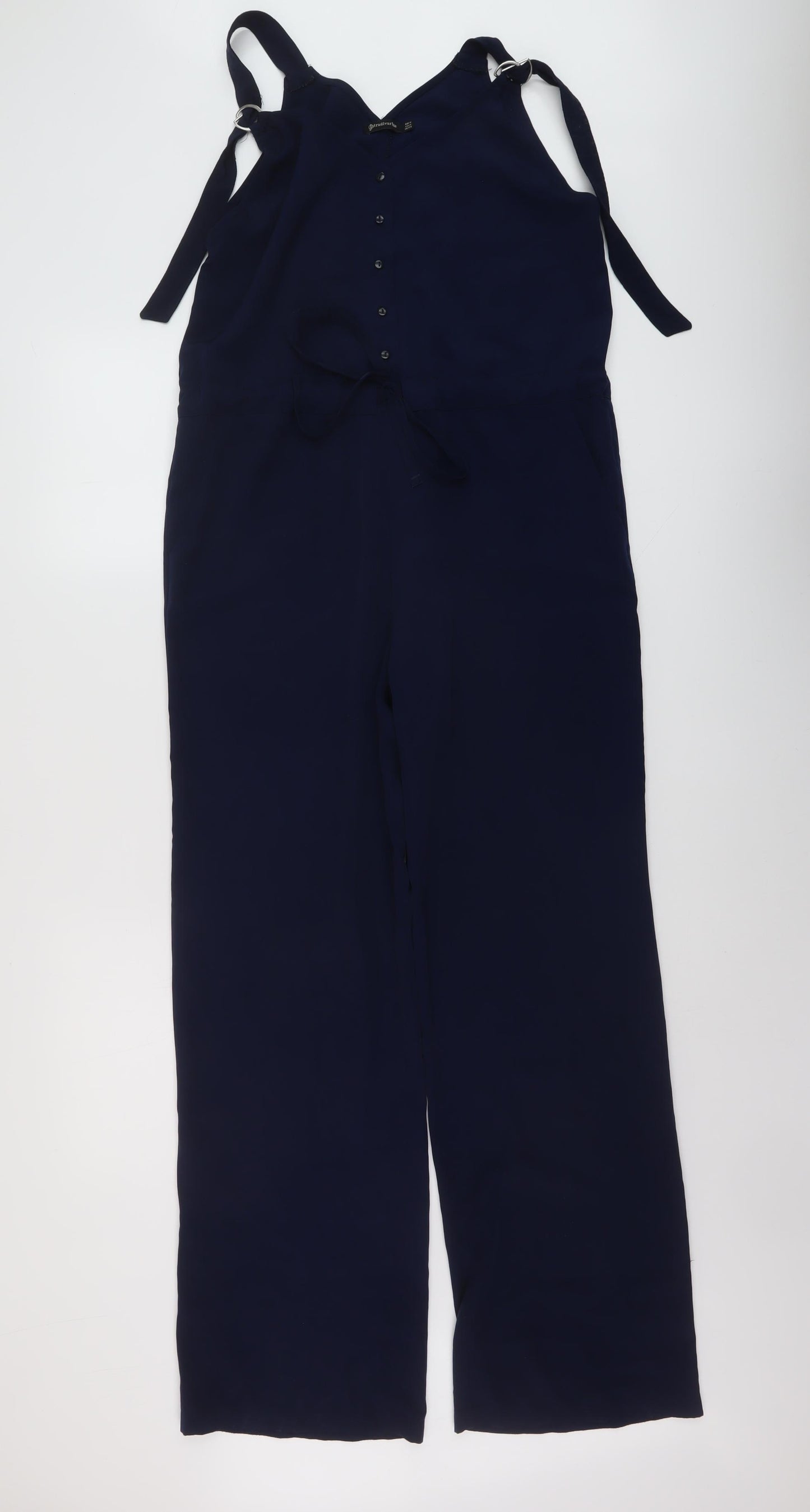 Stradivarius Womens Blue Polyester Jumpsuit One-Piece Size M Button