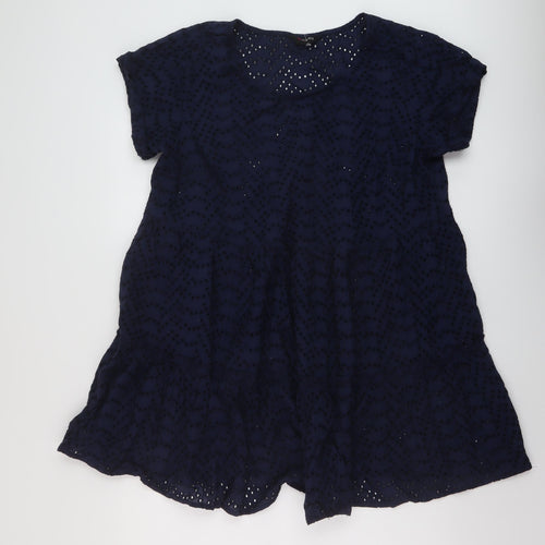 Yours Womens Blue Cotton A-Line Size 20 Round Neck Pullover