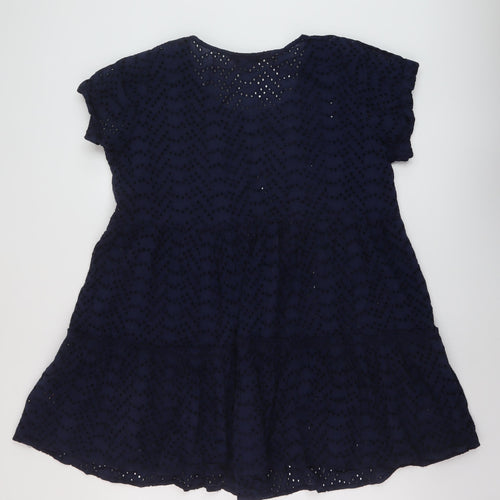 Yours Womens Blue Cotton A-Line Size 20 Round Neck Pullover